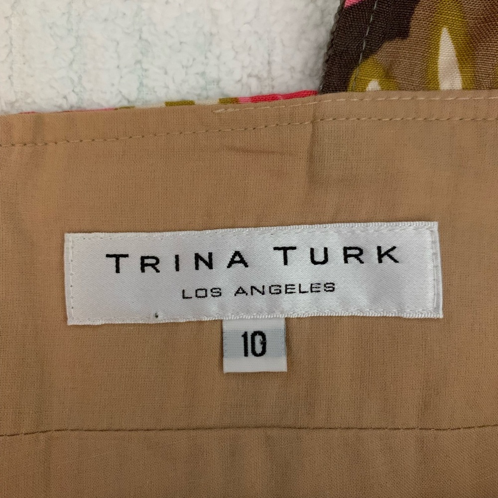 Trina Turk Silk Linen Blend Dress Womens 10 Tropical Floral Sleeveless V Neck - Picture 12 of 16